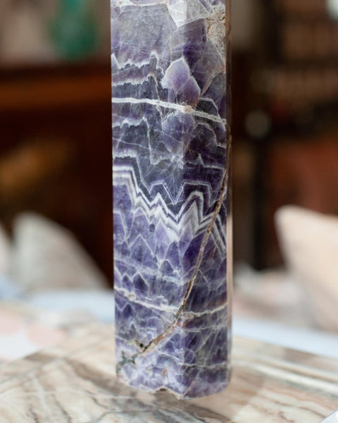 CONTEMPORARY LARGE CHEVRON AMETHYST OBELISK / CRYSTAL POINT