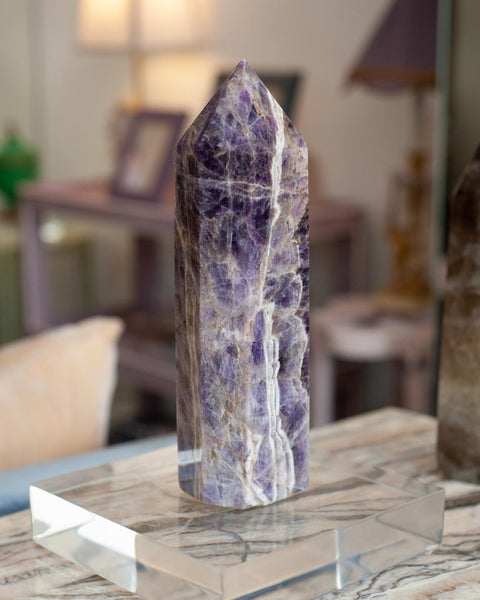 CONTEMPORARY LARGE CHEVRON AMETHYST OBELISK / CRYSTAL POINT