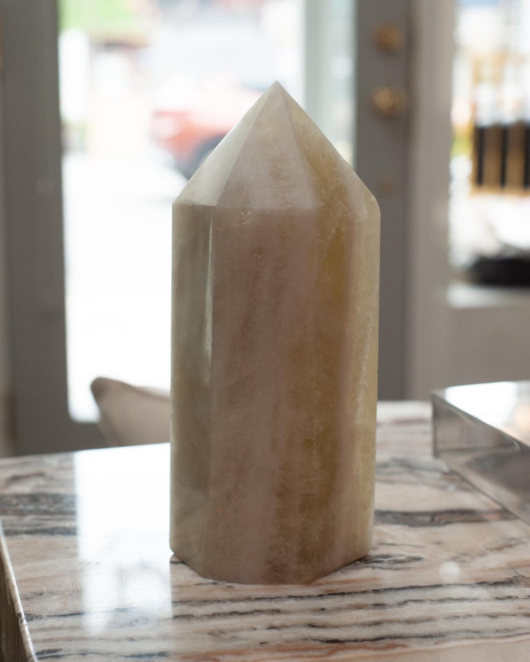 CONTEMPORARY SMALL GREEN ONYX OBELISK / CRYSTAL POINT