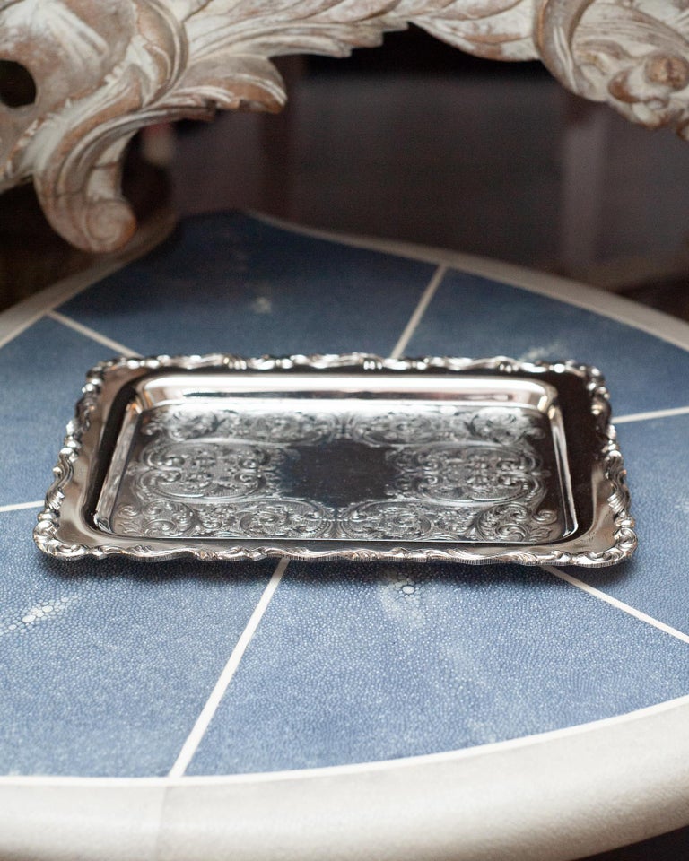 ANTIQUE SMALL WM A ROGERS SILVER PLATE RECTANGULAR SERVING TRAY