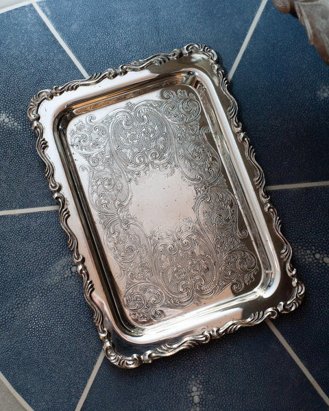 ANTIQUE SMALL WM A ROGERS SILVER PLATE RECTANGULAR SERVING TRAY