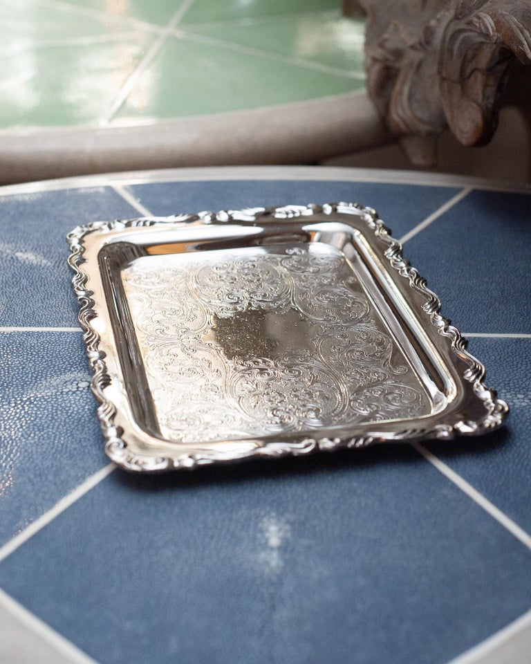 ANTIQUE SMALL WM A ROGERS SILVER PLATE RECTANGULAR SERVING TRAY