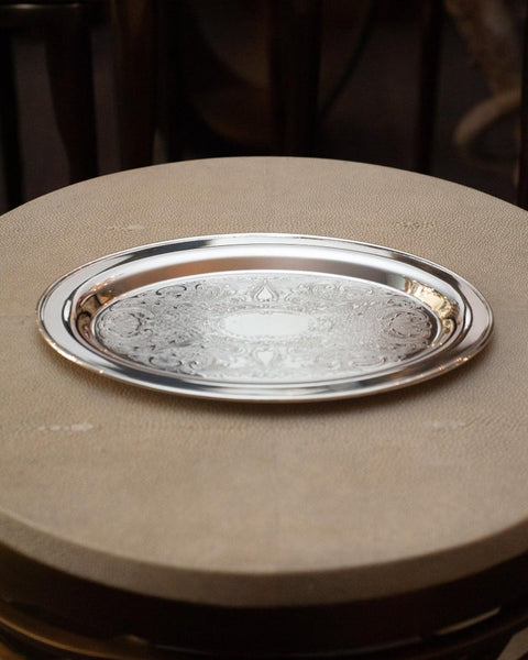 ANTIQUE WM A ROGERS SMALL SILVER PLATE OVAL SERVING TRAY