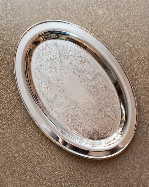 ANTIQUE WM A ROGERS SMALL SILVER PLATE OVAL SERVING TRAY