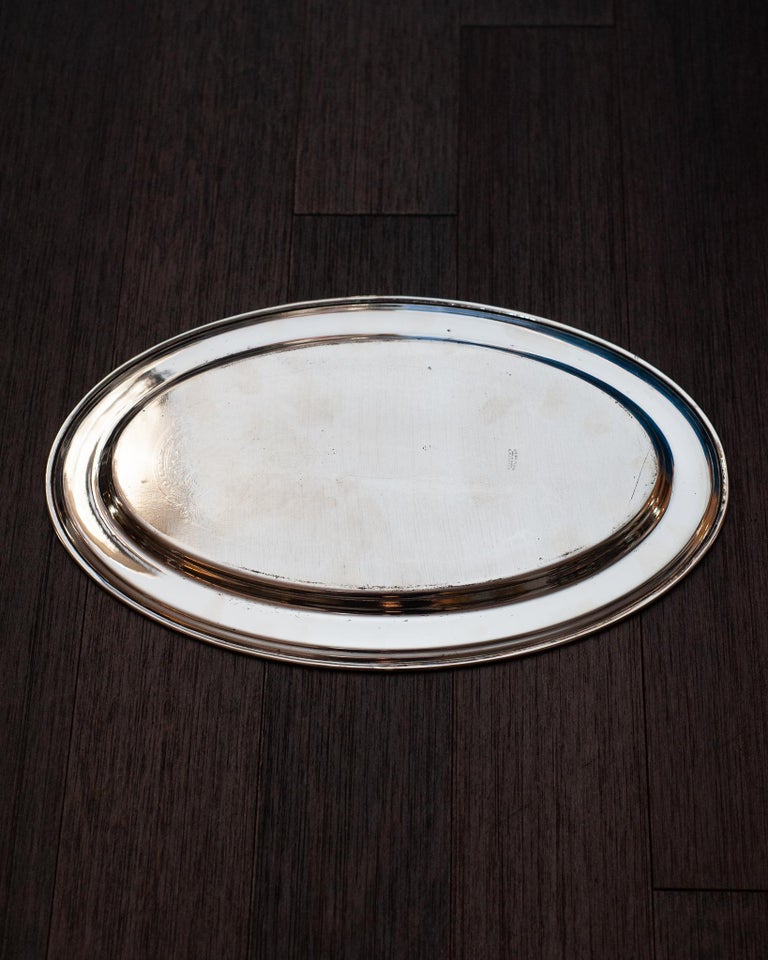ANTIQUE MEDIUM VIKING SILVER SILVER-PLATE OVAL SERVING TRAY