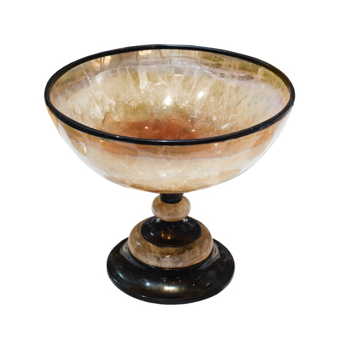 MID CENTURY GOLDEN FLUORITE AND BLACK ONYX FOOTED BOWL