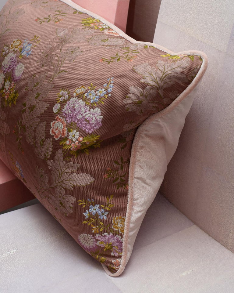 STUDIO MAISON NURITA FLORAL DOCUMENT PRINT SILK AND SILK VELVET PILLOW
