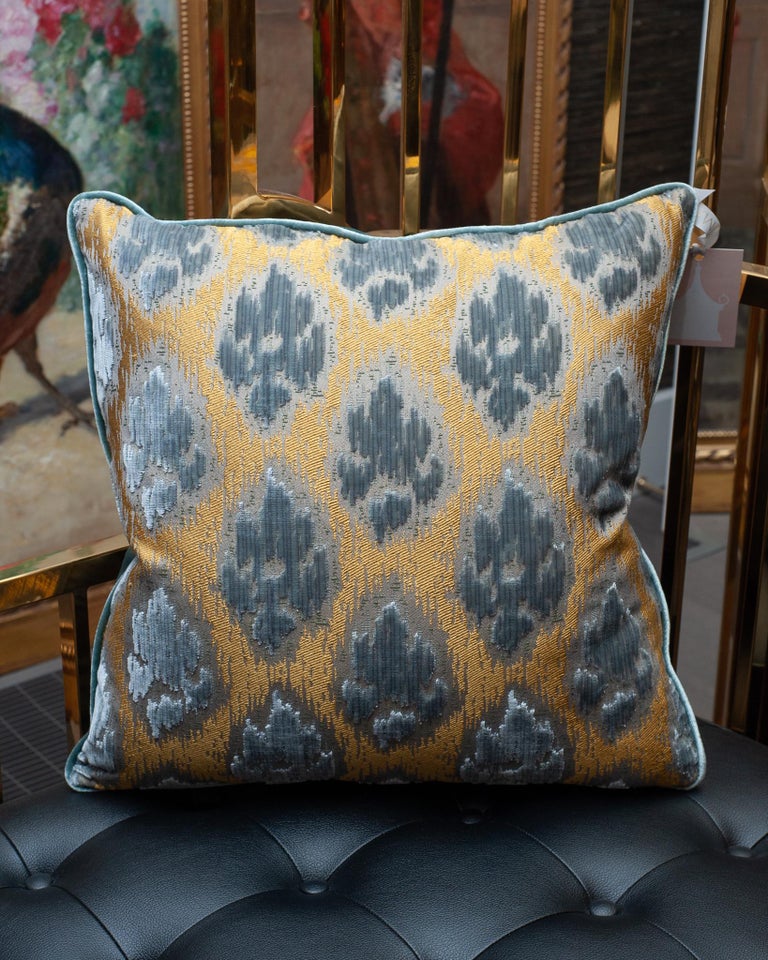 STUDIO MAISON NURITA BEVILACQUA BLUE GOLD SILK VELVET PILLOWS WITH PIPED EDGE