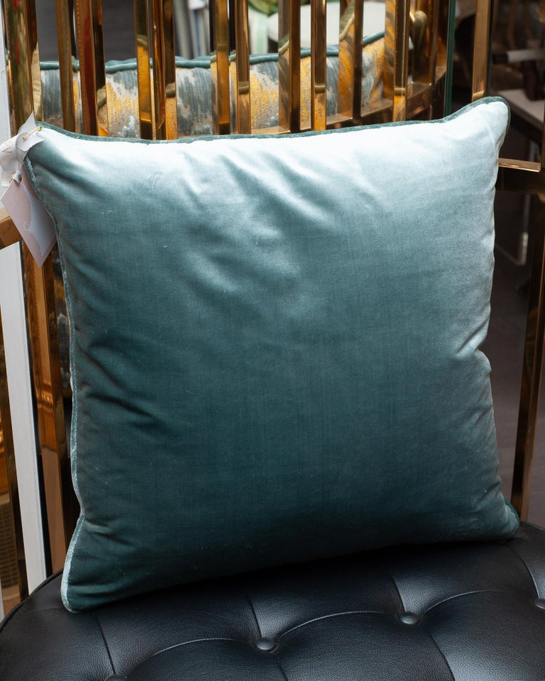 STUDIO MAISON NURITA BEVILACQUA BLUE GOLD SILK VELVET PILLOWS WITH PIPED EDGE