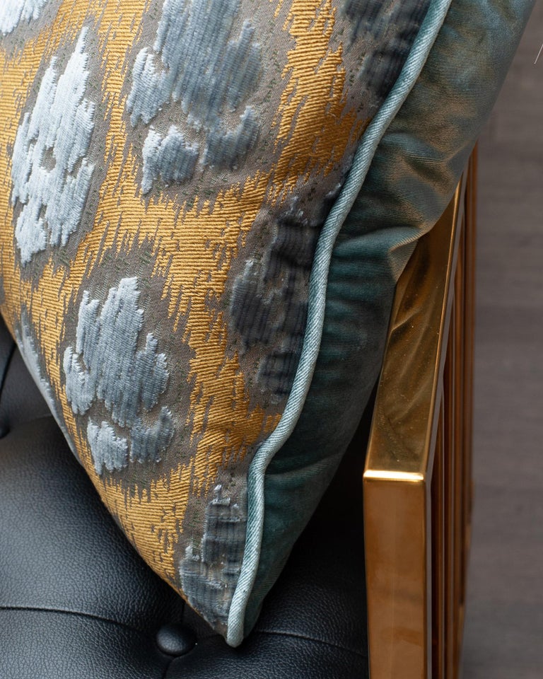 STUDIO MAISON NURITA BEVILACQUA BLUE GOLD SILK VELVET PILLOWS WITH PIPED EDGE