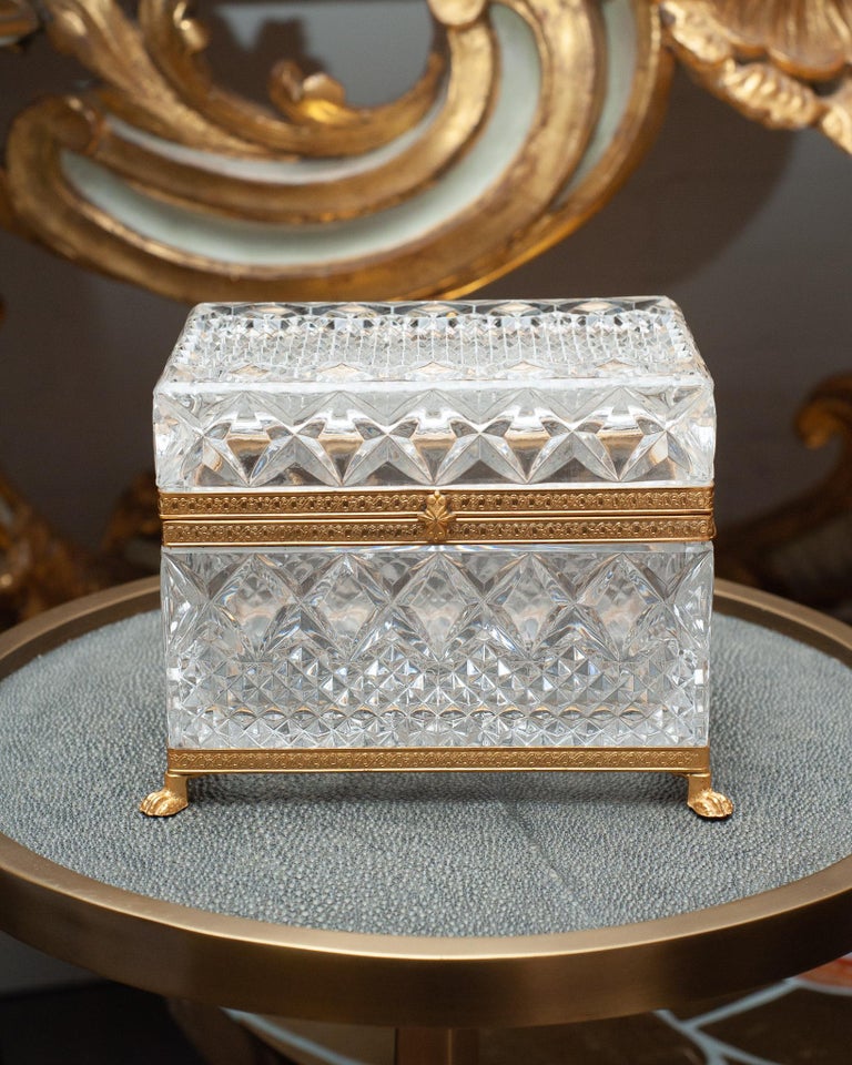 ANTIQUE FRENCH CUT CRYSTAL HINGED BOX WITH BRONZE MOUNTS