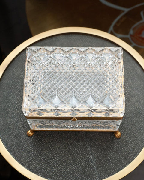 ANTIQUE FRENCH CUT CRYSTAL HINGED BOX WITH BRONZE MOUNTS