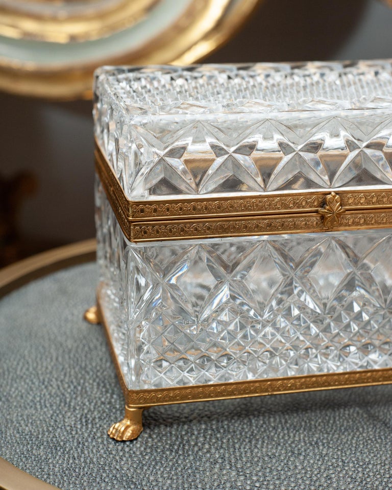 ANTIQUE FRENCH CUT CRYSTAL HINGED BOX WITH BRONZE MOUNTS