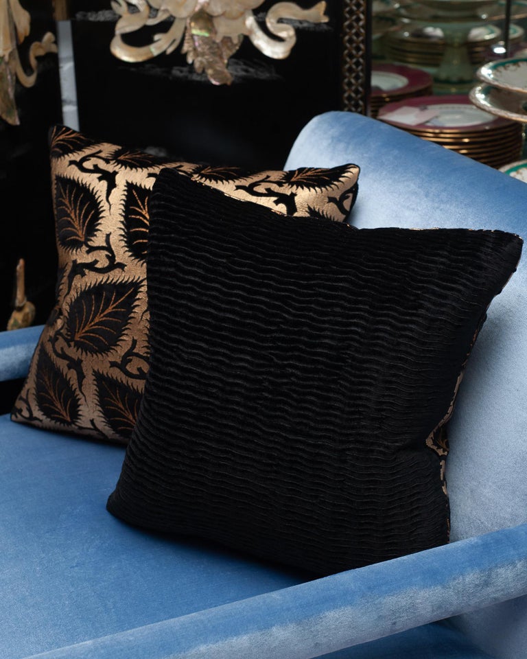 PAIR OF BLACK AND GOLD VENETIA STUDIUM SILK VELVET PILLOWS