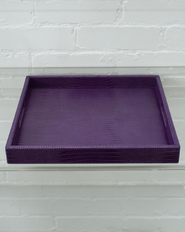 CONTEMPORARY PURPLE LIZARD EMBOSSED LEATHER LARGE SQUARE TRAY