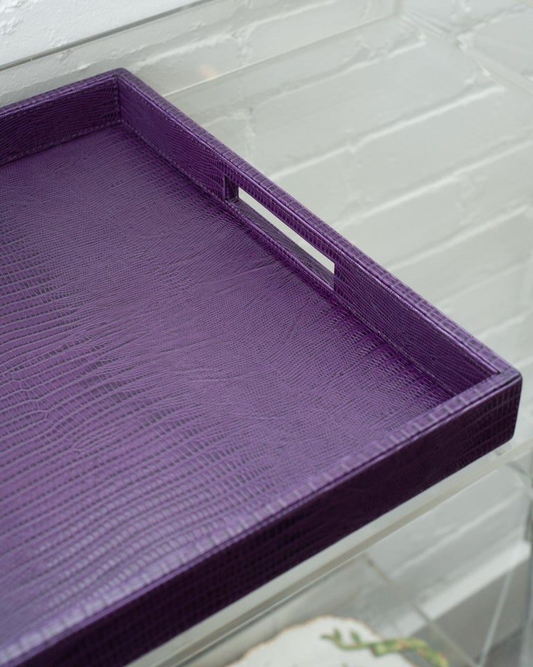 CONTEMPORARY PURPLE LIZARD EMBOSSED LEATHER LARGE SQUARE TRAY