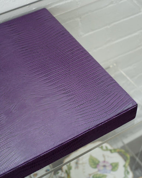 CONTEMPORARY PURPLE LIZARD EMBOSSED LEATHER LARGE SQUARE TRAY