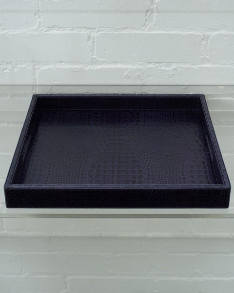 CONTEMPORARY DEEP PURPLE CROCODILE EMBOSSED LEATHER LARGE SQUARE TRAY