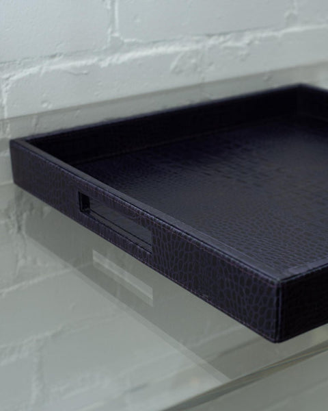 CONTEMPORARY DEEP PURPLE CROCODILE EMBOSSED LEATHER LARGE SQUARE TRAY