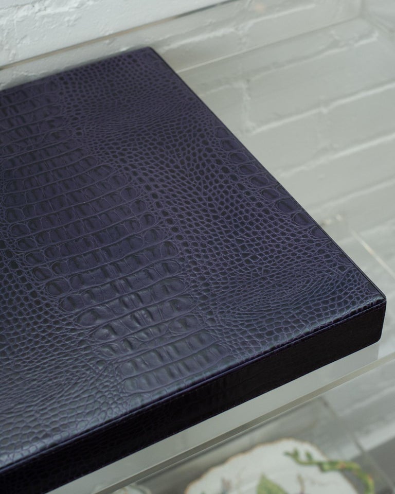 CONTEMPORARY DEEP PURPLE CROCODILE EMBOSSED LEATHER LARGE SQUARE TRAY