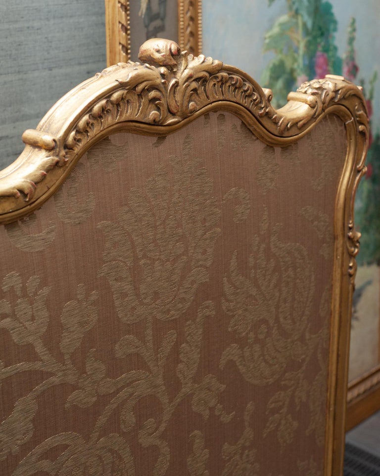 ANTIQUE FRENCH NAPOLEON III GILT FIREPLACE SCREEN WITH NEWLY UPHOLSTERED PANELS