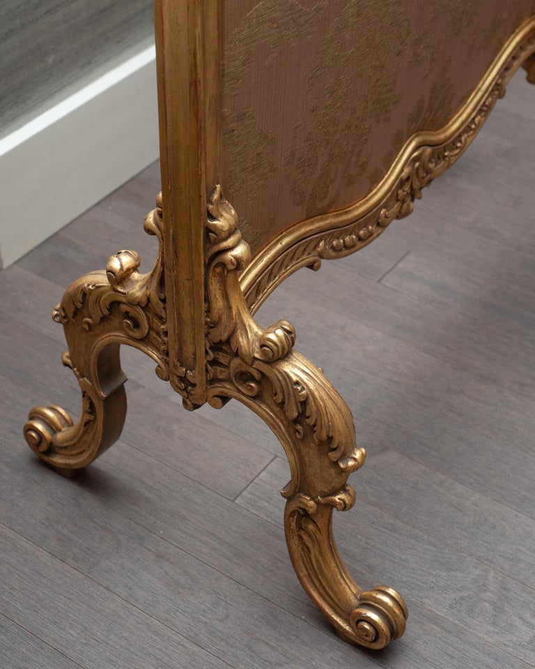ANTIQUE FRENCH NAPOLEON III GILT FIREPLACE SCREEN WITH NEWLY UPHOLSTERED PANELS
