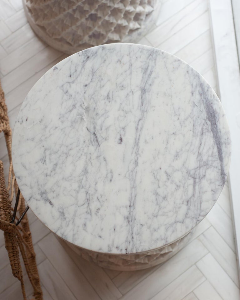 CONTEMPORARY HAND CARVED WHITE MARBLE JALI TABLE