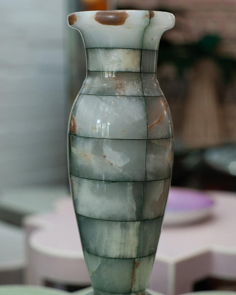 CONTEMPORARY HANDMADE PANELLED ONYX VASE