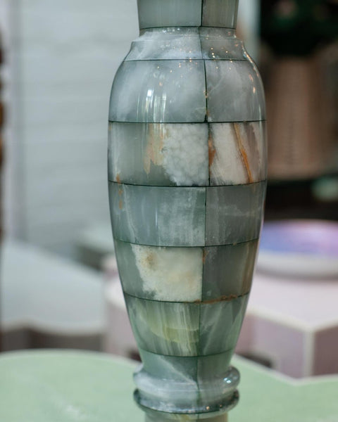 CONTEMPORARY HANDMADE PANELLED ONYX VASE