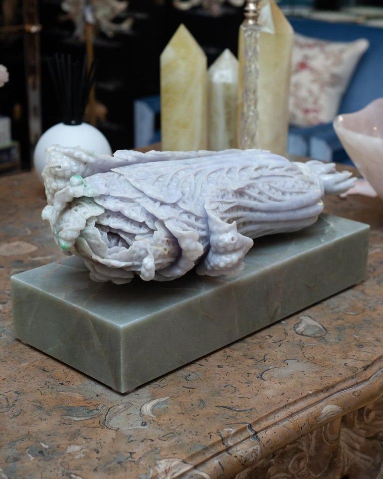STUDIO MAISON NURITA ANTIQUE CARVED JADE CABBAGE ON A CUSTOM MARBLE BASE
