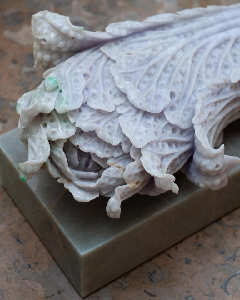 STUDIO MAISON NURITA ANTIQUE CARVED JADE CABBAGE ON A CUSTOM MARBLE BASE
