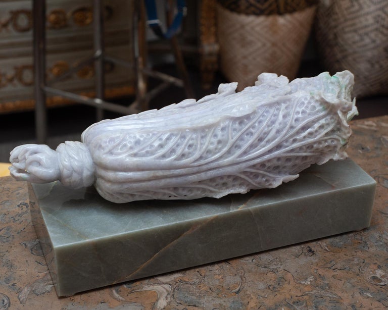 STUDIO MAISON NURITA ANTIQUE CARVED JADE CABBAGE ON A CUSTOM MARBLE BASE