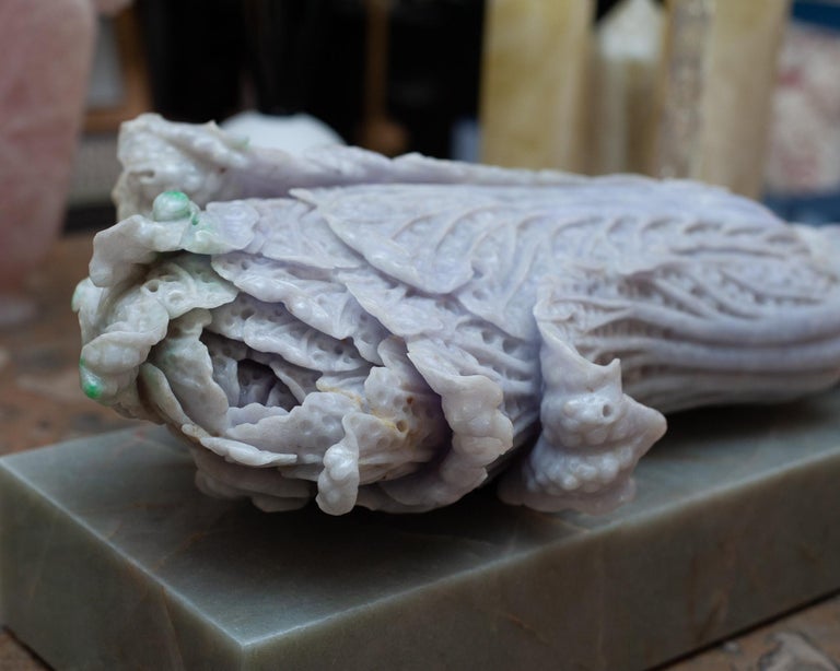 STUDIO MAISON NURITA ANTIQUE CARVED JADE CABBAGE ON A CUSTOM MARBLE BASE