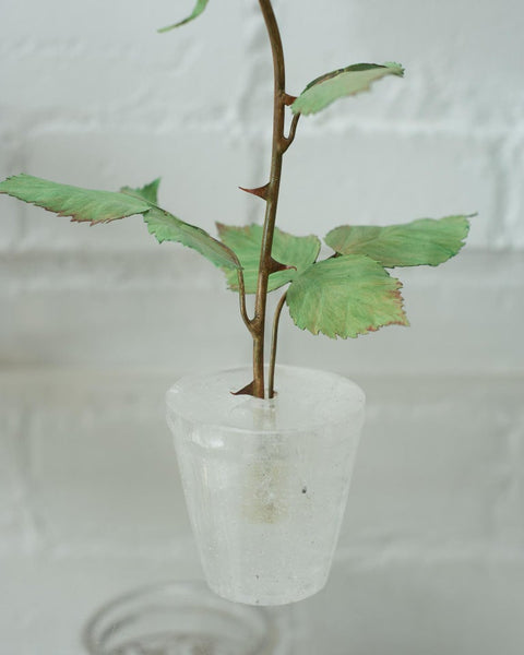 BISCUIT PORCELAIN ROSE IN ROCK CRYSTAL POT