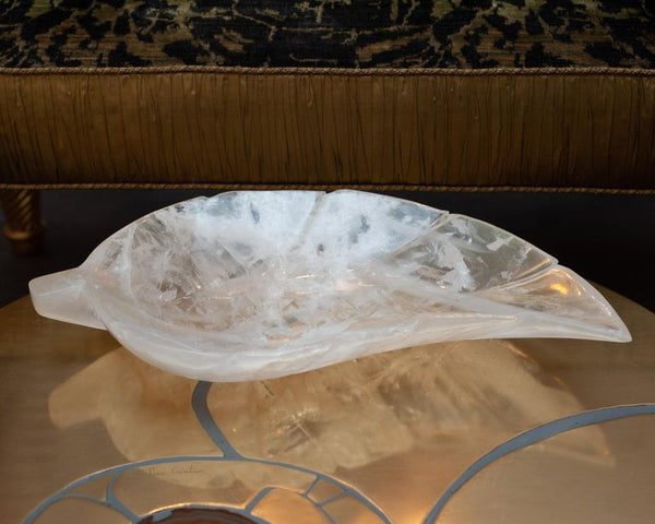 CONTEMPORARY LARGE SCALE CARVED ROCK CRYSTAL LEAF BOWL