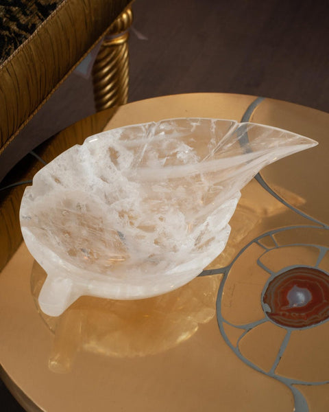CONTEMPORARY LARGE SCALE CARVED ROCK CRYSTAL LEAF BOWL