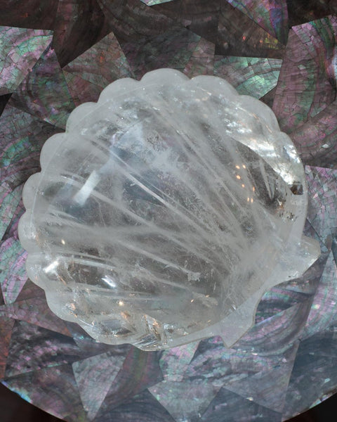 CONTEMPORARY CARVED ROCK CRYSTAL SHELL BOWL