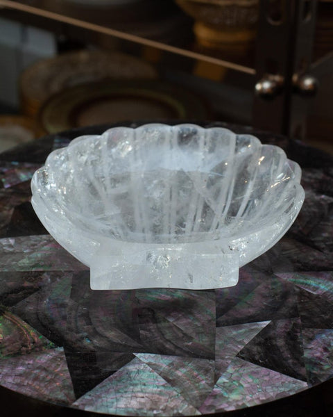 CONTEMPORARY CARVED ROCK CRYSTAL SHELL BOWL