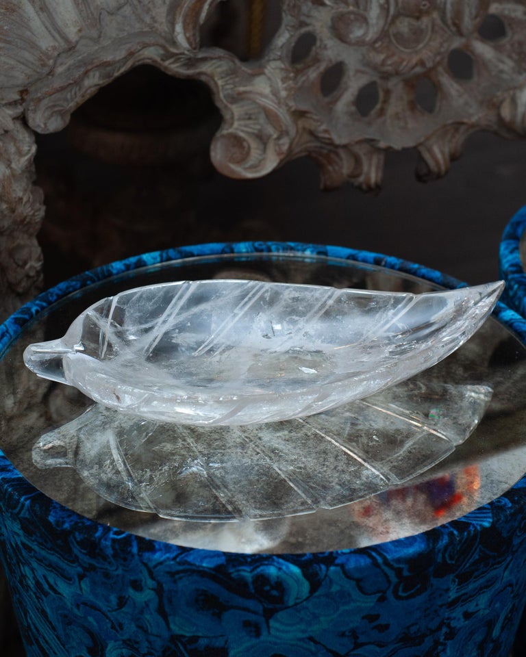 CONTEMPORARY CARVED ROCK CRYSTAL LEAF BOWL