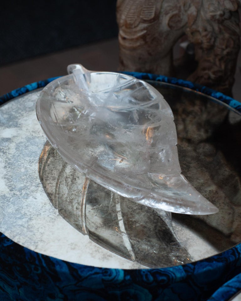 CONTEMPORARY CARVED ROCK CRYSTAL LEAF BOWL