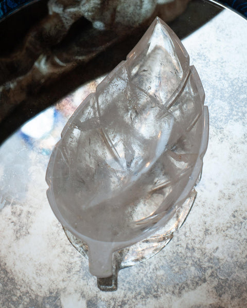 CONTEMPORARY CARVED ROCK CRYSTAL LEAF BOWL