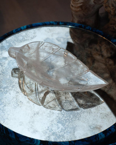 CONTEMPORARY CARVED ROCK CRYSTAL LEAF BOWL