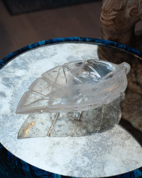 CONTEMPORARY CARVED ROCK CRYSTAL LEAF BOWL