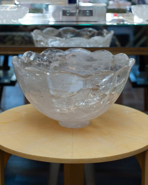 CONTEMPORARY LARGE SCALE SCALLOPED ROCK CRYSTAL BOWL WITH FOOT