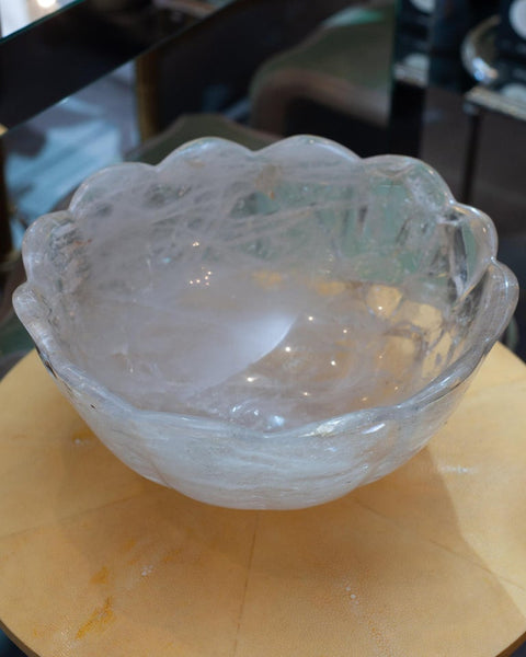 CONTEMPORARY LARGE SCALE SCALLOPED ROCK CRYSTAL BOWL WITH FOOT