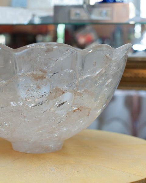 CONTEMPORARY LARGE SCALE SCALLOPED ROCK CRYSTAL BOWL WITH FOOT