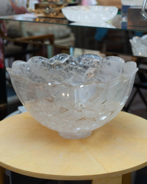 CONTEMPORARY LARGE SCALE SCALLOPED ROCK CRYSTAL BOWL WITH FOOT