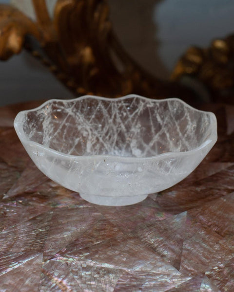 CONTEMPORARY SMALL SCALLOPED ROCK CRYSTAL BOWL WITH FOOT