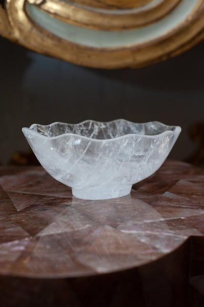 CONTEMPORARY SMALL SCALLOPED ROCK CRYSTAL BOWL WITH FOOT