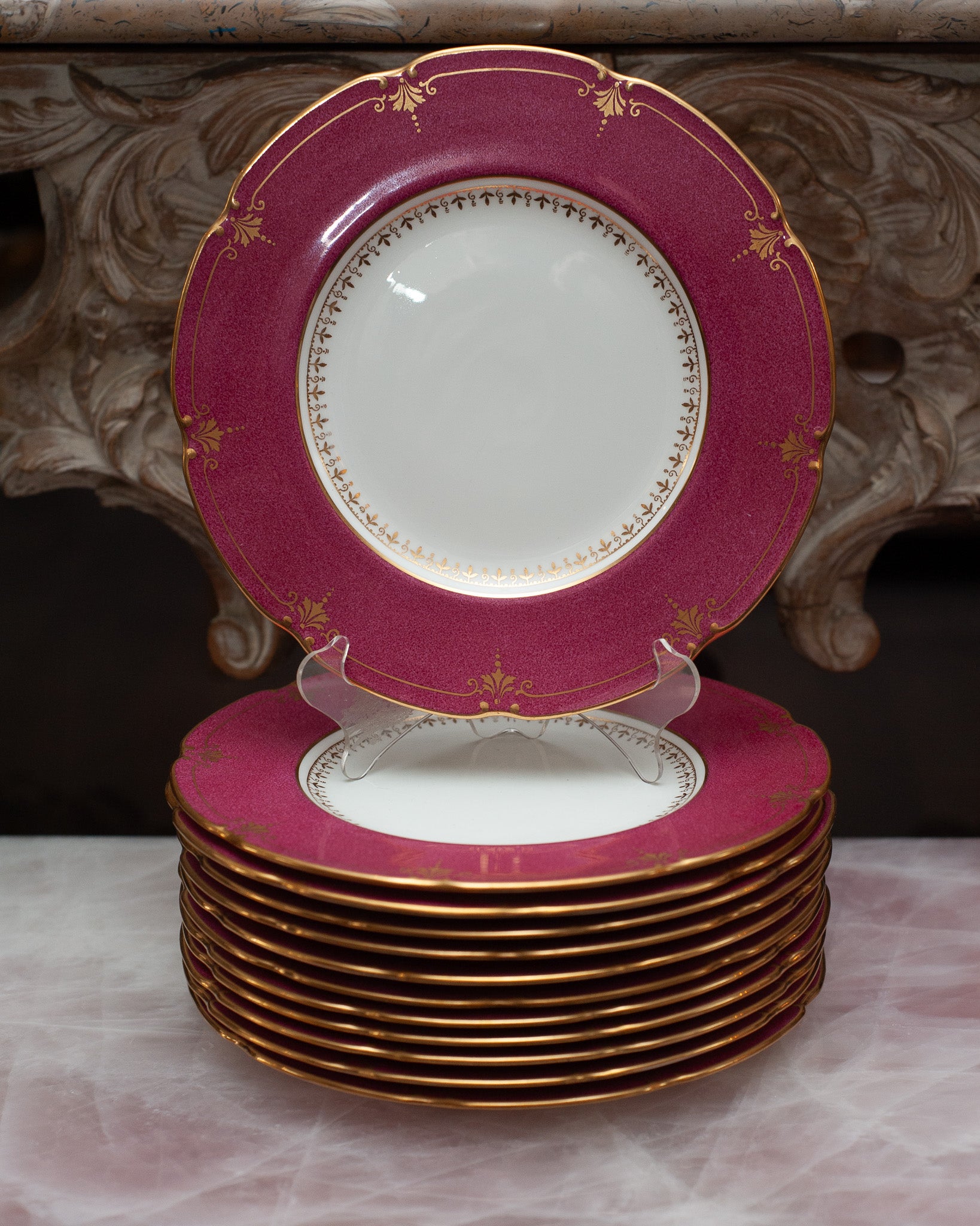 ANTIQUE SET OF 12 WEDGWOOD CRANBERRY SIDE PLATES